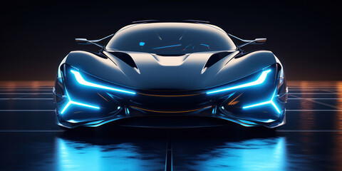 Car featuring striking blue LED lighting in its front design