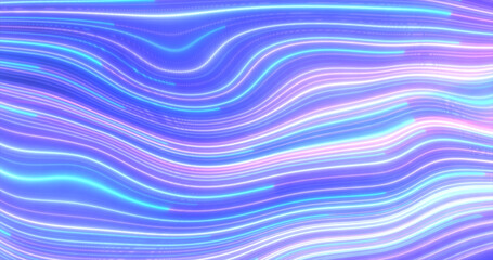 Abstract bright blue purple glowing flying waves from twisted lines energy magical background