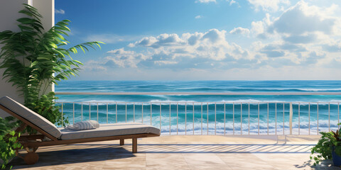 Fototapeta premium Beachfront balcony offering a serene view