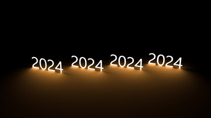 2024 number glowing, abstract concept 2024, banner. 3D render