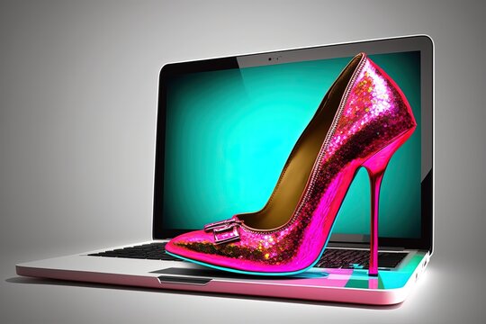 Women's laptop High heel shoes keyboard isolated foot woman white contemporary technology computer fashion shoe object elegance single tall beauty people beautiful female shiny copy red cut out