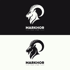 Markhor head Logo. Mountain Goat Head Logo 