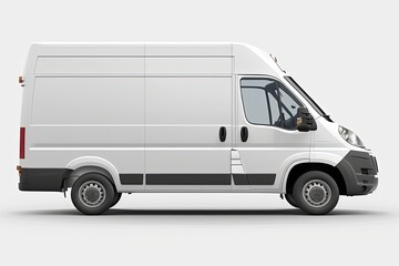 White commercial delivery van isolated side view inflation growth retail coin concept shopping finance basket buy currency market cart money wealth background cash business empty sale investment