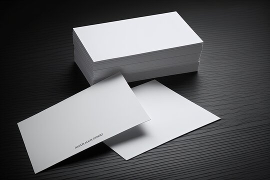 White Blank Business Cards Mockup Black Wood Table Background Paper Empty Mock Template Corporate Design Office Card Presentation Identity Up Stack Name Space Copy Pile Text Clean Company Banner