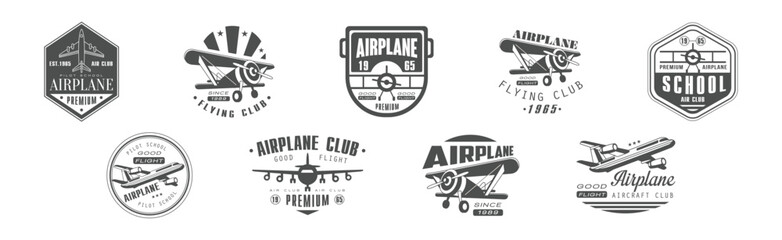 Airplane Flying Club Label and Emblem Vector Set