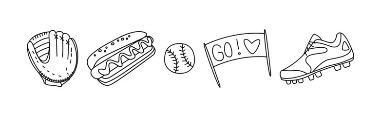 Baseball Special Object and Equipment Line Vector Set