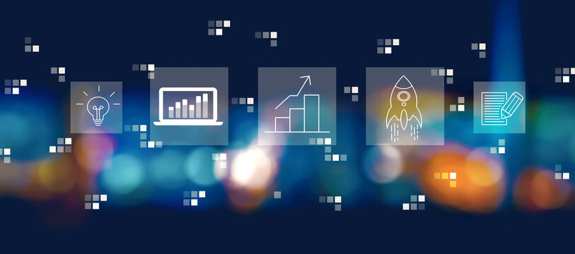 Business growth analysis with blurred city lights at night