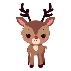 cute reindeer with horn cartoon character vector illustration. flat design.