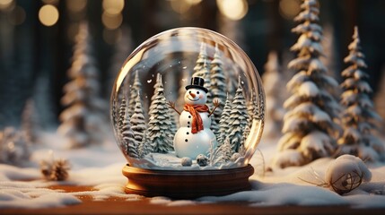 Festive Christmas New Year snowman in a glass ball with snow
