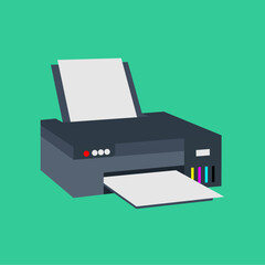 Printer ink office document flat icon illustration