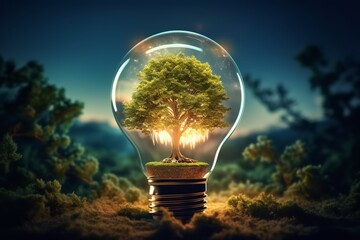 A tree growing inside of a light bulb is a surreal and symbolic image that represents the interconnectedness of nature and technology. The tree represents life and growth