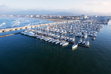 Fototapeta na wymiar Aerial view of the tourist port of Viareggio Tuscany Italy