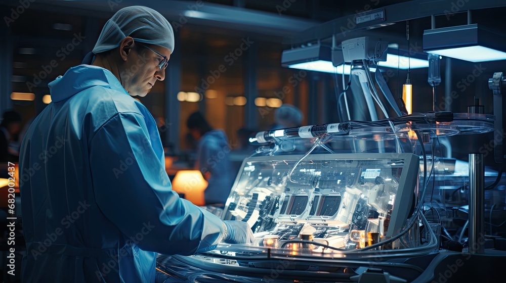 Aufkleber doctor laboratory assistant scientist in a modern high-tech laboratory makes tests using scientific 