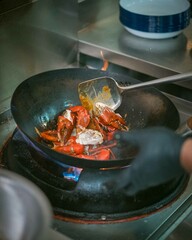cooking in a pan crab
