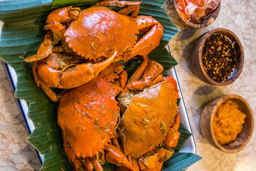 cooked crab in a pan