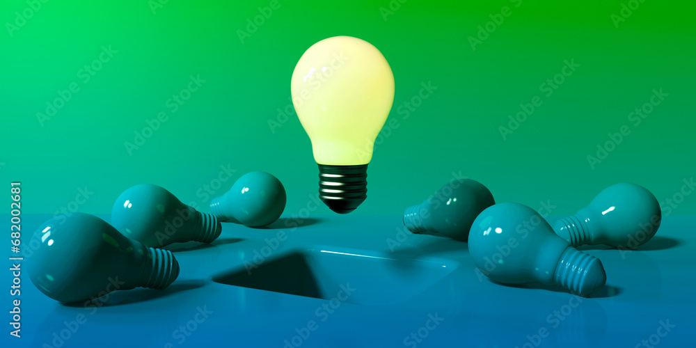 Poster one out unique idea light bulb with a hole on the floor - 3d render
