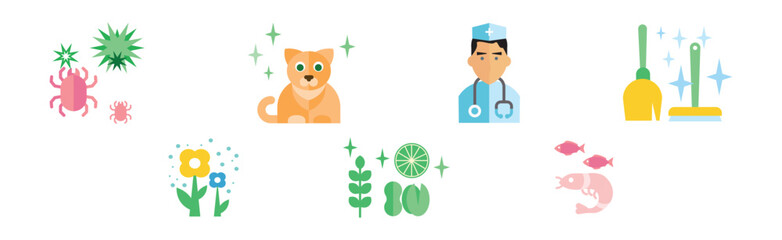 Allergy Concept with Risk Factors Flat Icon Vector Set