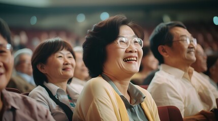 Korean audience watching the play at the concert hall is immersed with an exciting expression. generative AI