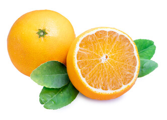 Fresh Orange fruit on white background, Japanese Ehime Orange with slices isolate on white background with cliping path.