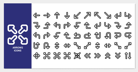 Arrow icon set. line icon collection. Containing up, down, cursor, arrow icons. 
