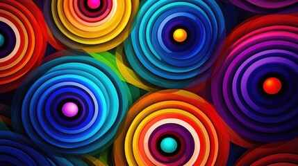 Psychedelic concentric circles background. Abstract concentric rings background. Color geometric design. Technology pattern. Generated by artificial intelligence