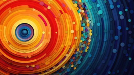 Psychedelic concentric circles background. Abstract concentric rings background. Color geometric design. Technology pattern. Generated by artificial intelligence