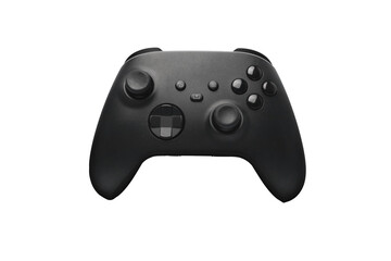 Black game controller front view on transparent background png