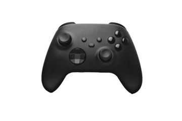 Black game controller front view on transparent background png