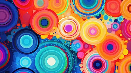 Psychedelic concentric circles background. Abstract light multicolor concentric rings background. Color geometric design. Technology pattern. Generated by artificial intelligence