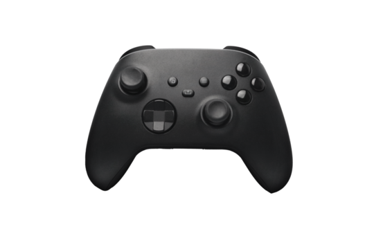 Black game controller front view on transparent background png