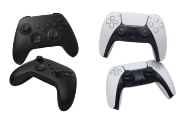 Black and white game controllers dual stick on transparent background png