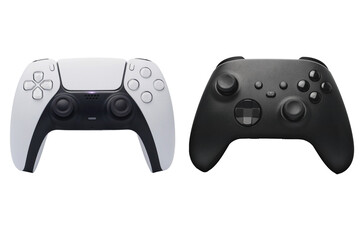 White and black two joystick gamepad console standing on transparent background png