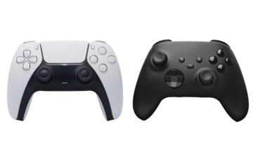 White and black two joystick gamepad console standing on transparent background png