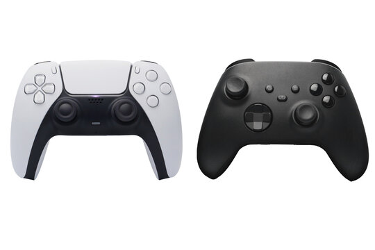 White and black two joystick gamepad console standing on transparent background png