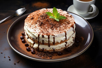 Tiramisu Dessert on a Plate. Generative Ai