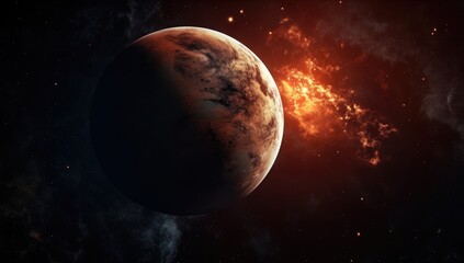 Fototapeta premium Majestic Alien Planet with Cosmic Nebula 