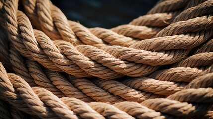 Fototapeta na wymiar Brown linen boat ropes from natural fiber