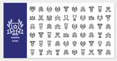 Awards icon set. line icon collection. Containing trophy, medal, badge icons.  - obrazy, fototapety, plakaty