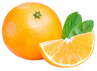 Fresh Orange fruit on white background, Japanese Ehime Orange with slices isolate on white background PNG File.