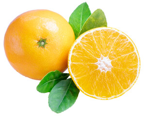 Fresh Orange fruit on white background, Japanese Ehime Orange with slices isolate on white background PNG File.