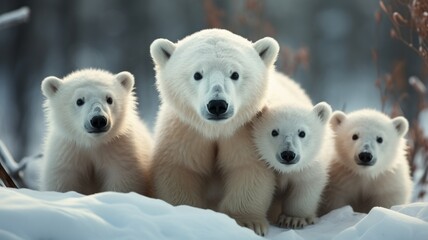 Group of polar bears in a snowy winter landscape