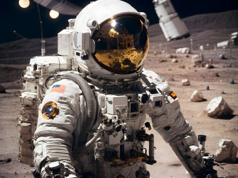 An astronaut walking on the moon - Powered by Adobe