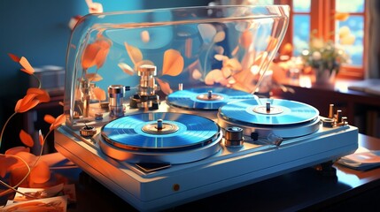 Obraz na płótnie Canvas Melodies in Vinyl: 3D Renderings Eliciting Nostalgia with Gramophones and Turntables