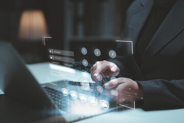 cybersecurity concept, user privacy security and encryption, secure internet access Future technology and cybernetics, screen padlock.