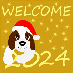 Welcome 2024 with Saint Bernard - illustration - 682013643