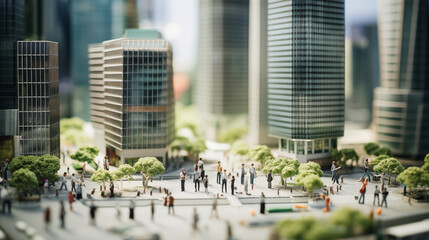 eco sustainable corporate miniature macro photography tilt shift office green lens clean energy earth world future environment business emissions safety CSR responsibility friendly carbon neutral - obrazy, fototapety, plakaty