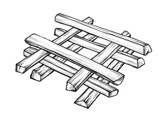 薪の組み方（井桁型）の線画イラスト