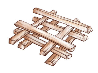 薪の組み方（井桁型）の水彩イラスト