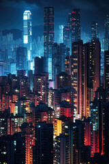 Obraz premium A Large City at Night with Tall Buildings and Illuminated Streets. Generative Ai