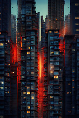 Fototapeta na wymiar A Large City at Night with Tall Buildings and Illuminated Streets. Generative Ai
